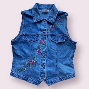 Bill Blass Vintage Denim Floral Embroidered with Gemstones size M